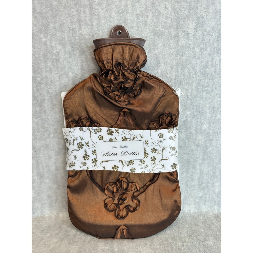 Spa Bella Water Bottle Brown Satin Floral Trim Cozy‎ Heat Therapy Cold Therapy
